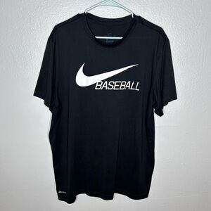 Nike Black Baseball Short Sleeve Tee with White Swoosh Logo Men